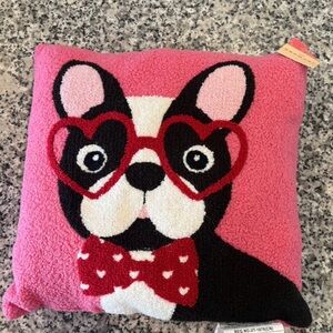 Pink Throw Pillow Dog Heart Glasses with Bow Tie